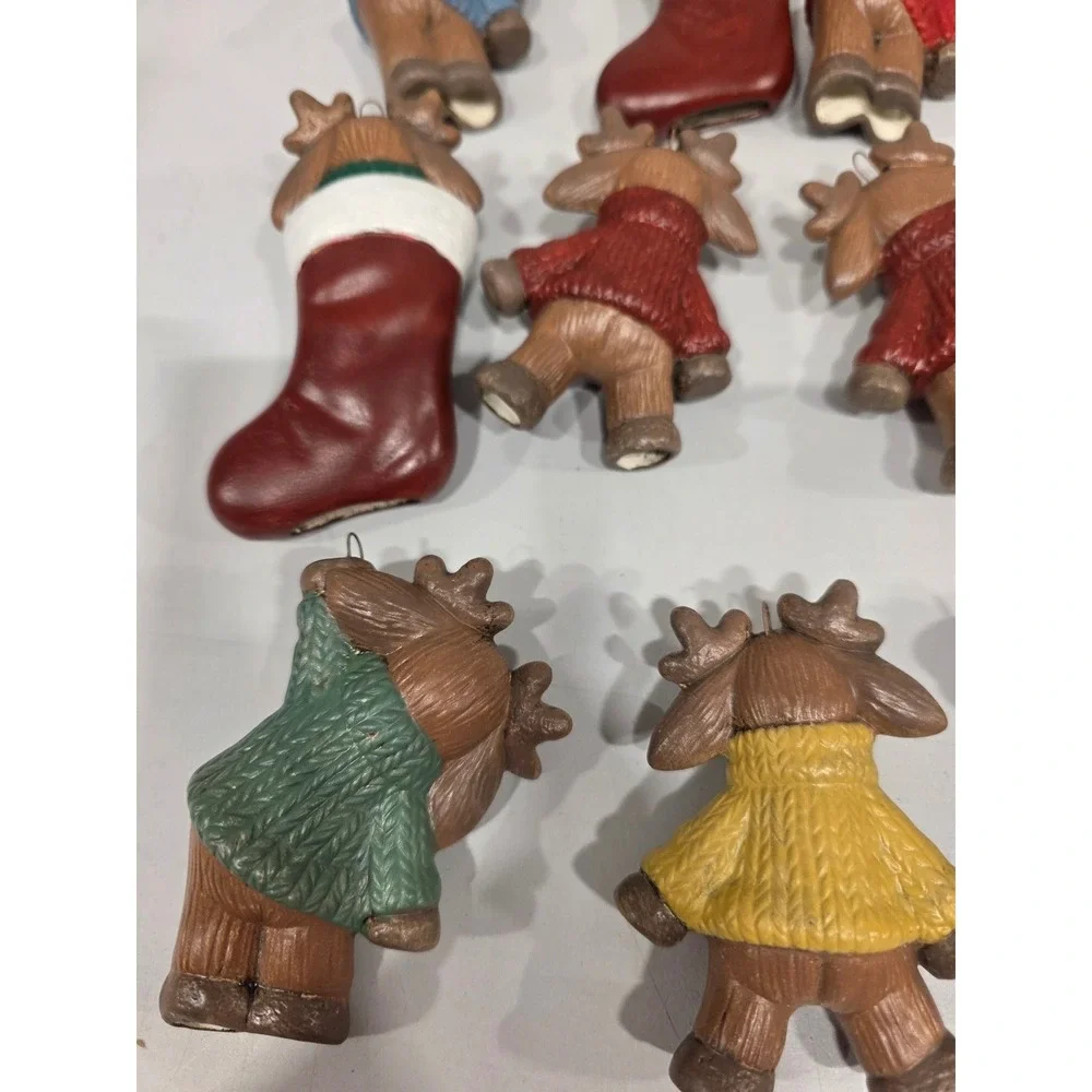 Set of 9 Christmas Moose/Bears Ornaments Sweaters Hearts Stocking Shaped‎ Loved